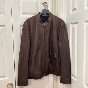 Vintage 90’s Men’s Banana Republic Genuine Leather Racer Jacket. Cognac Brown XL